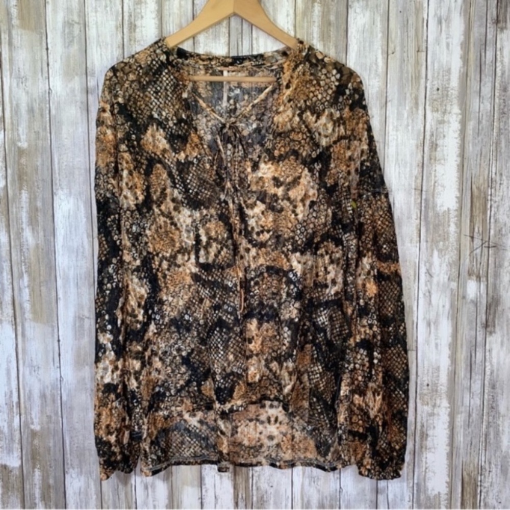 Free People Out For The Night Snake Print Sheer Blouse Oversized Boho Revolve XS - Picture 2 of 13